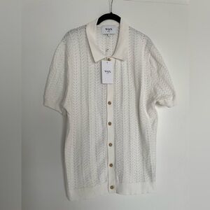 NWT Wax London Pointelle Tellaro Shirt Sweater Polo Ecru White Large